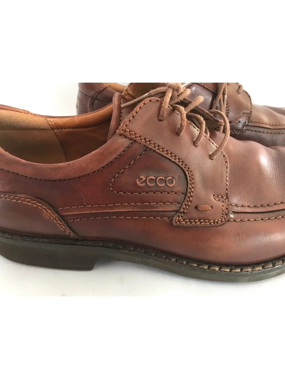 ECCO Dress Shoes Mens EU 45 US 12 Casual Oxford Brown Leather Lace Up Square Toe